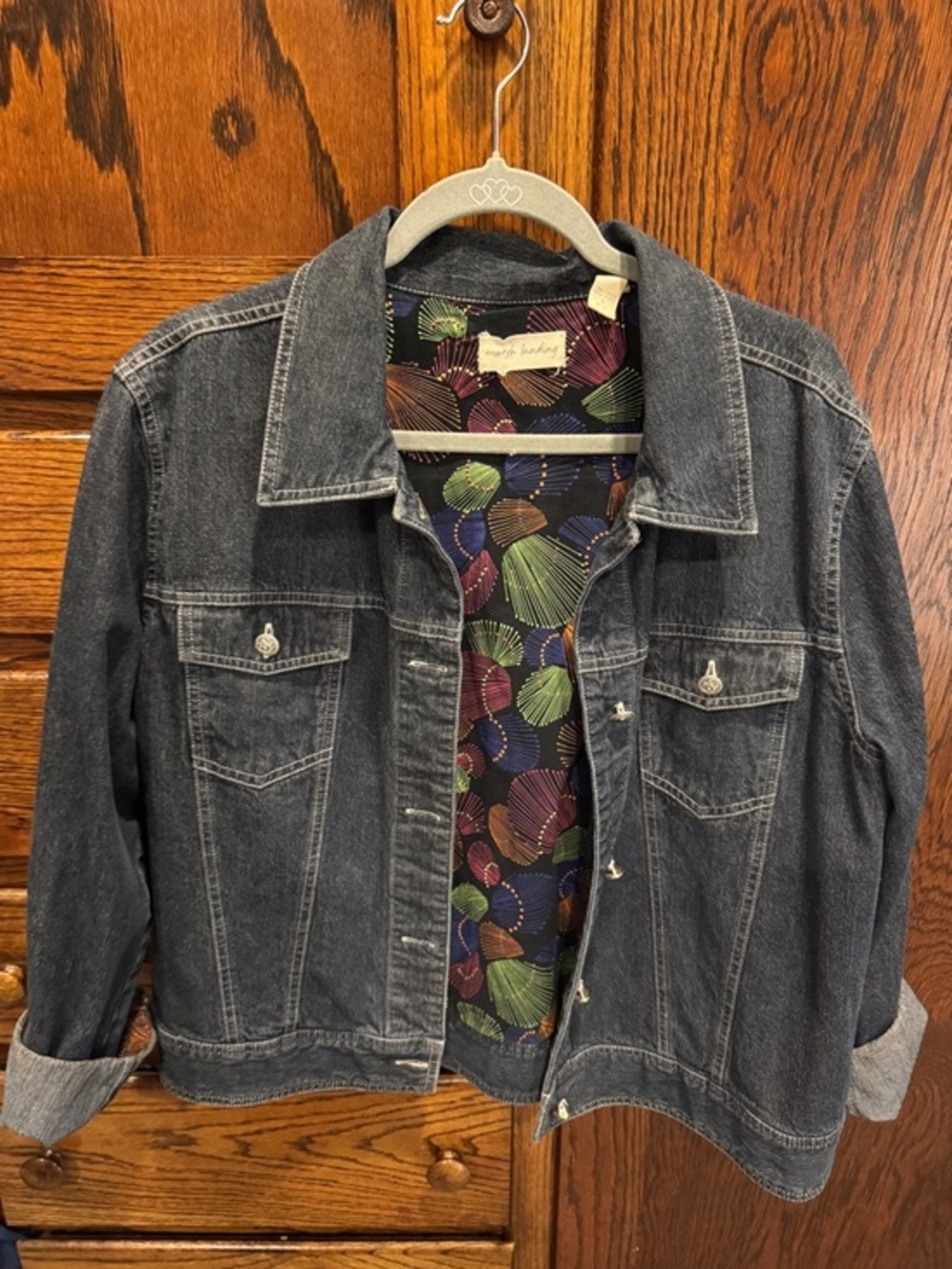 Marsh Landing Denim Jacket Floral Lined Cropped